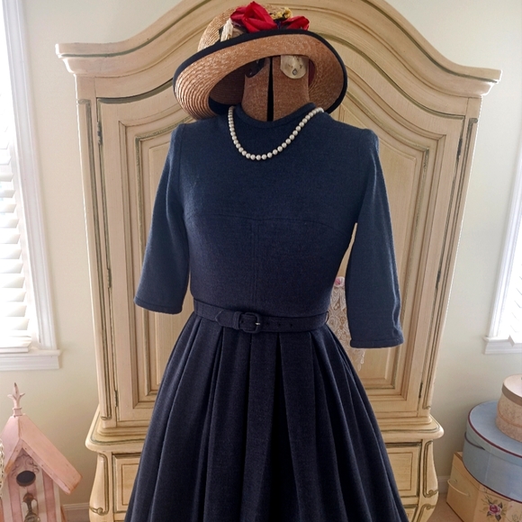 VTG 50S/60S "WM. G. ORIGINAL JUNIORS" WOOL BLEND DRESS W/ BELT! - Picture 10 of 15